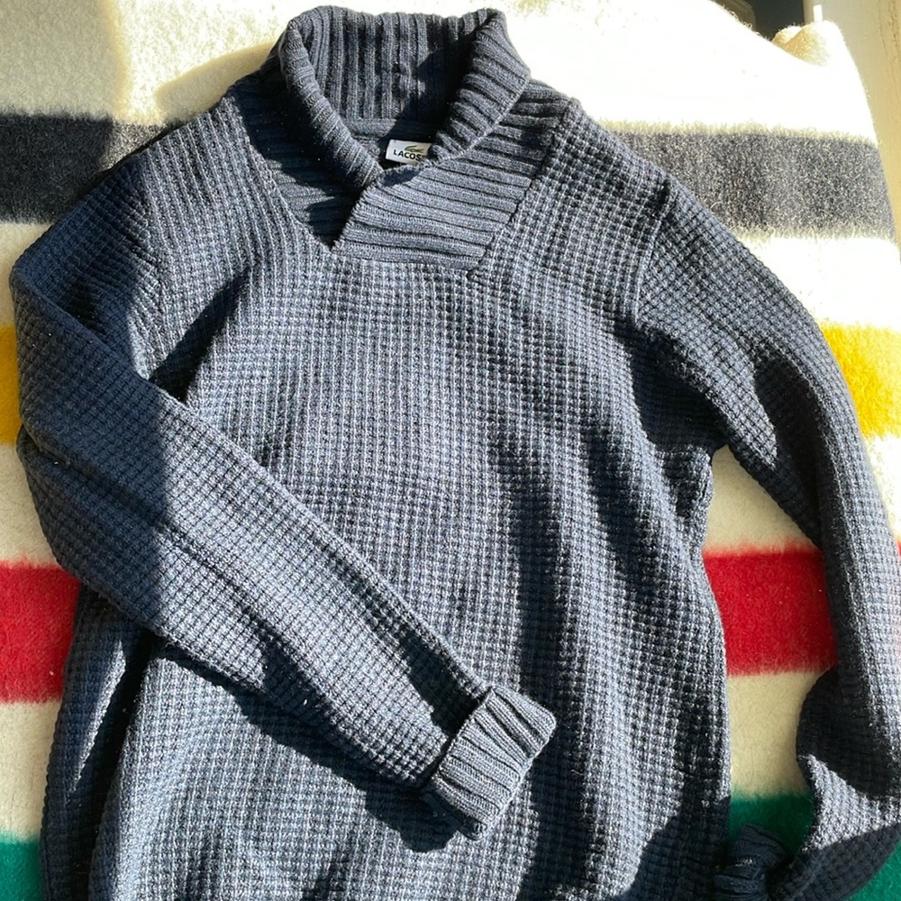 Lacoste wool and cashmere blend waffle shawl collar sweater M